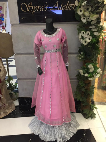one pcs organza frock with mirror