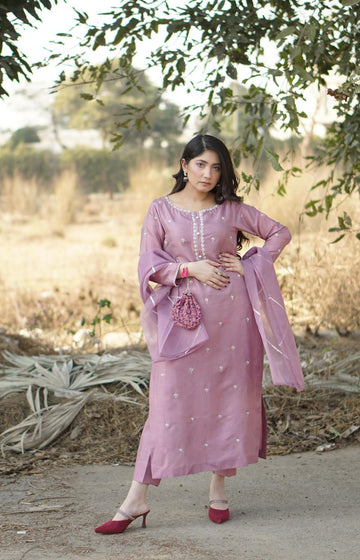 Zaib Dress with Hand made work & Trouser, organza Duppata