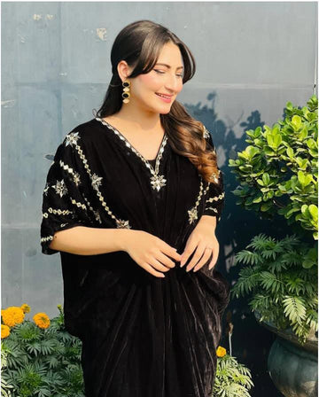 velvet Kaftan Front& Back Mirror Work