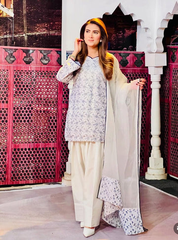 Cotton Chicken Shirt Cotton Farshi Shalwar(Flower bed Chiken suit 3pcs)