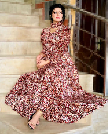 Velvet cheeta Print Frock