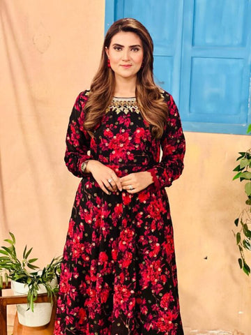 Chiffon Frock with handwork neckline (3pc)
