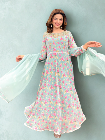 Korean Chiffon Frock Tila Emb Gala ( Gallica Dress 3pc)SA-838