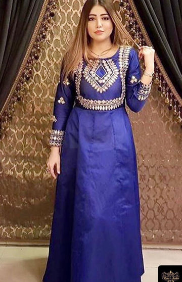 Raw silk Frock with Mirror Work