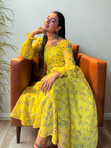 Flowers Chiffon Smoked Frock SA-872