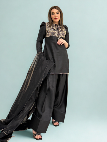 Rawsilk Farshi Suit With Tilla Embroidery On Neckline