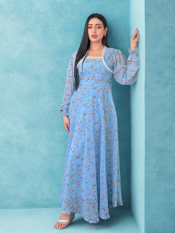 Chiffon Maxi With Lace Under Soft Lining Attatched(1 PC)