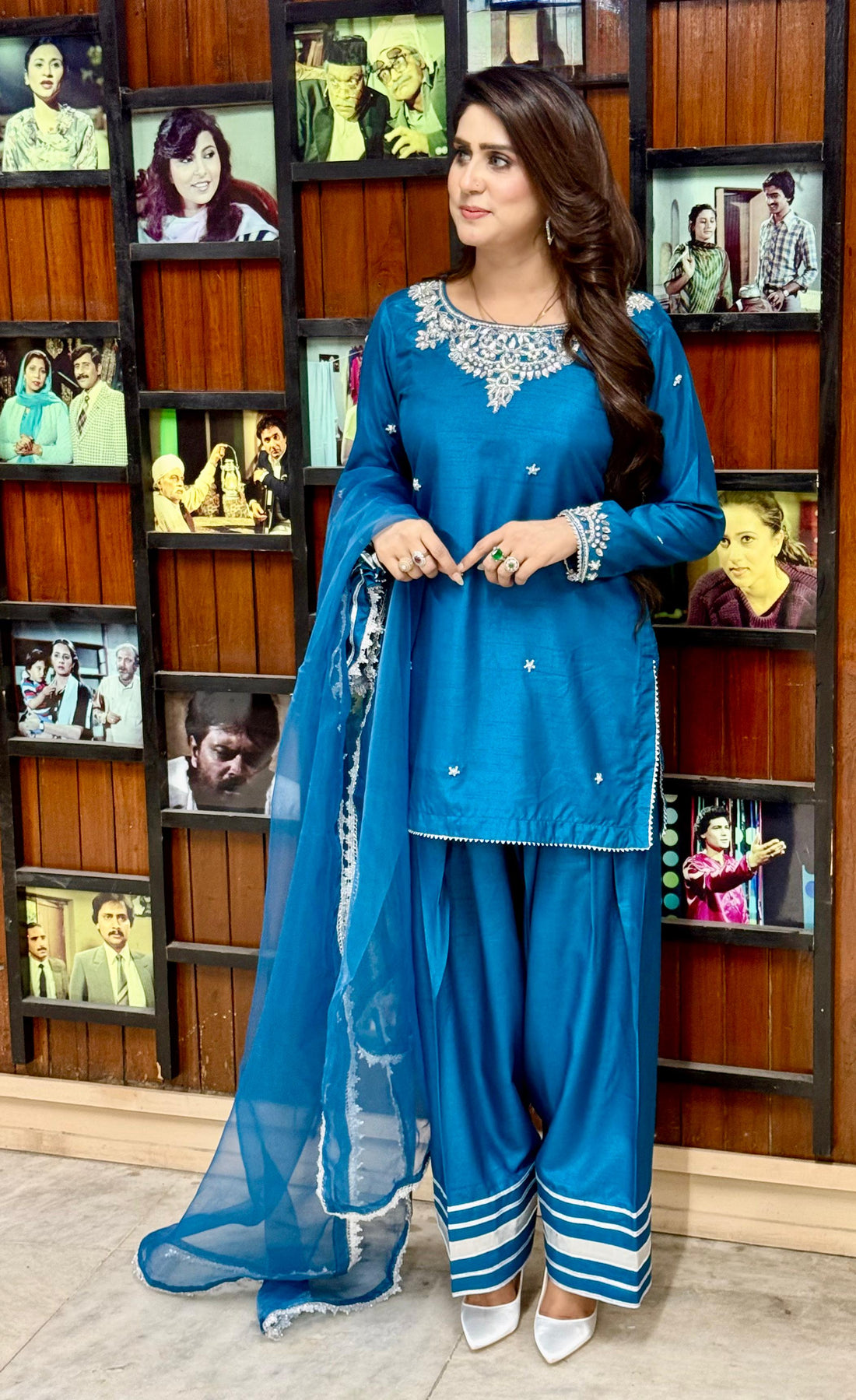 Handwork & Spray On Shirt Rawsilk Farshi Shalwar (3pc)
