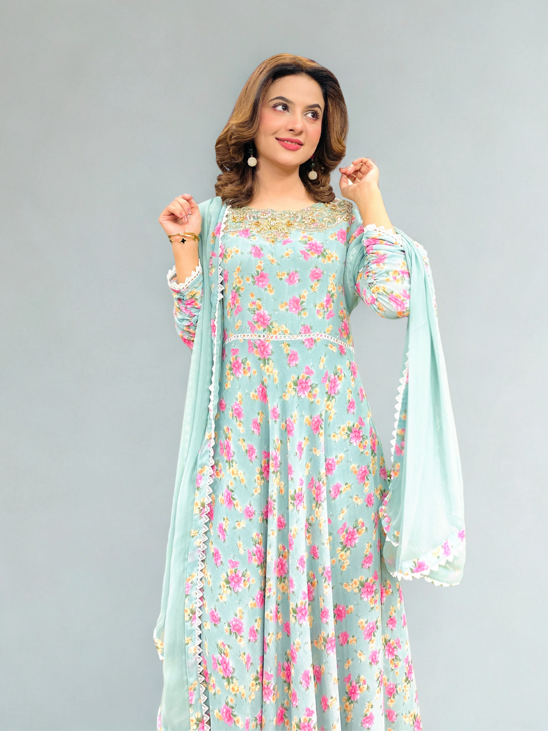 Korean Chiffon Frock Tila Emb Gala  ( Gallica Dress 3pc)SA-838