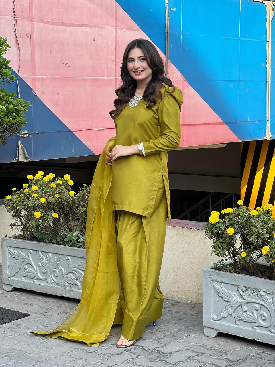 Rhinestone Farshi shalwar Set-3pcs