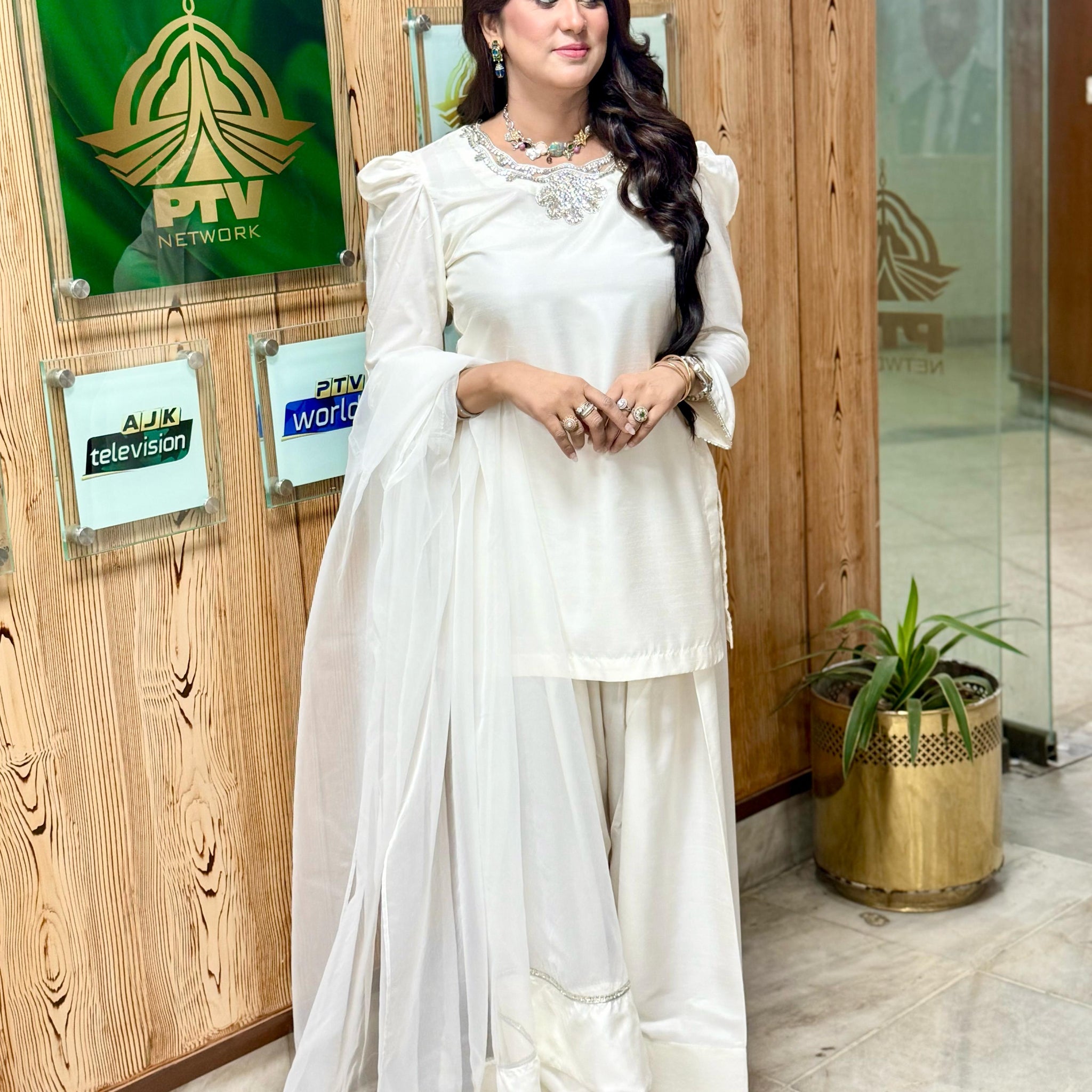 Mahnoor Farshi Shalwar & Rhinestone Neckline 3(PC'S)