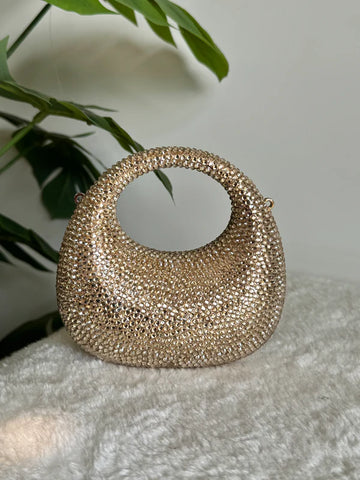 Viral Swarovski Metallic Clutch with Chain - Mini