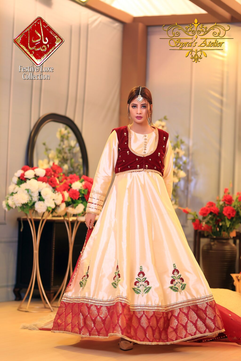 RAWSILK FROCK WITH JAMAWAR BODY & ORGANZA DUPATA