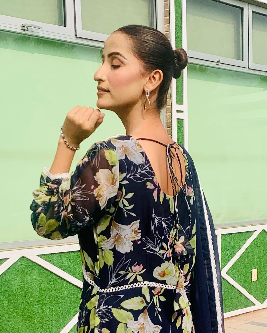 Chiffon Frock with handwork neckline (3pc)