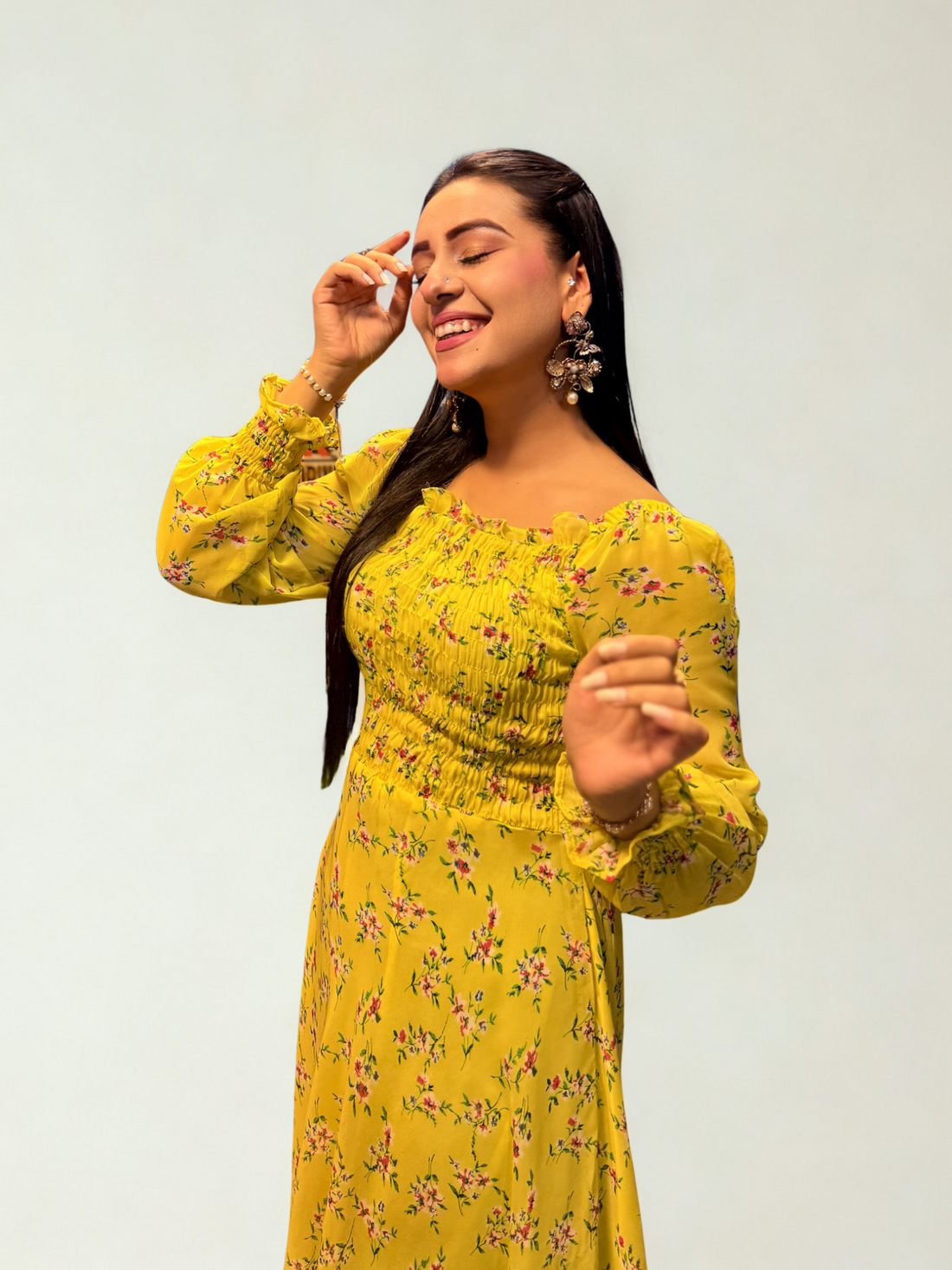 Flowers Chiffon Smoked Frock SA-872