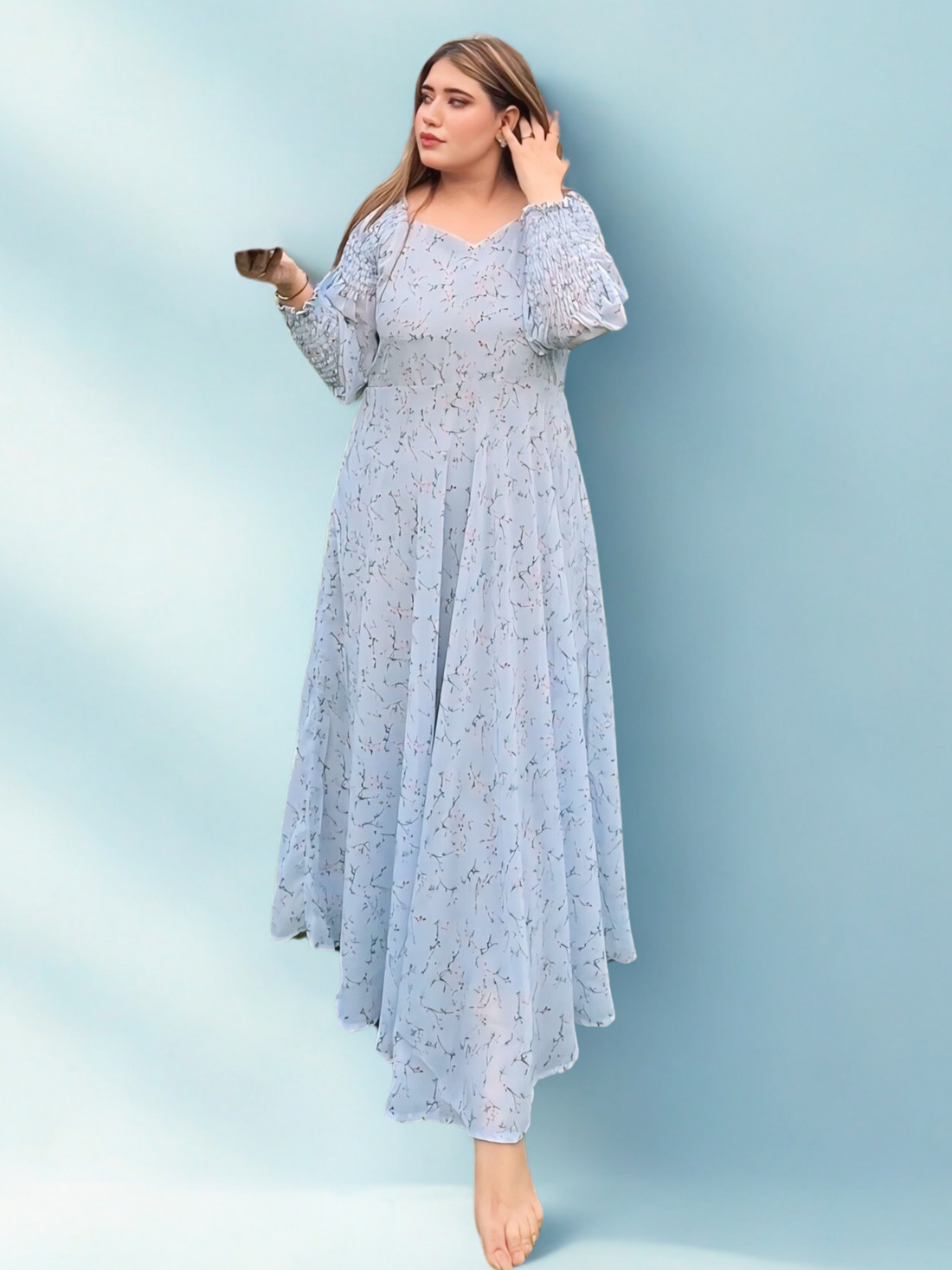 Chiffon maxi with elasticised sleeves n shoulders