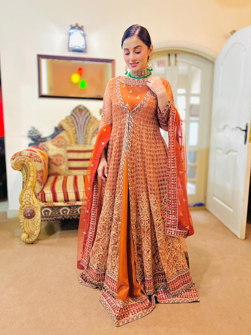 Open Gown 4pc with trouser dupatta