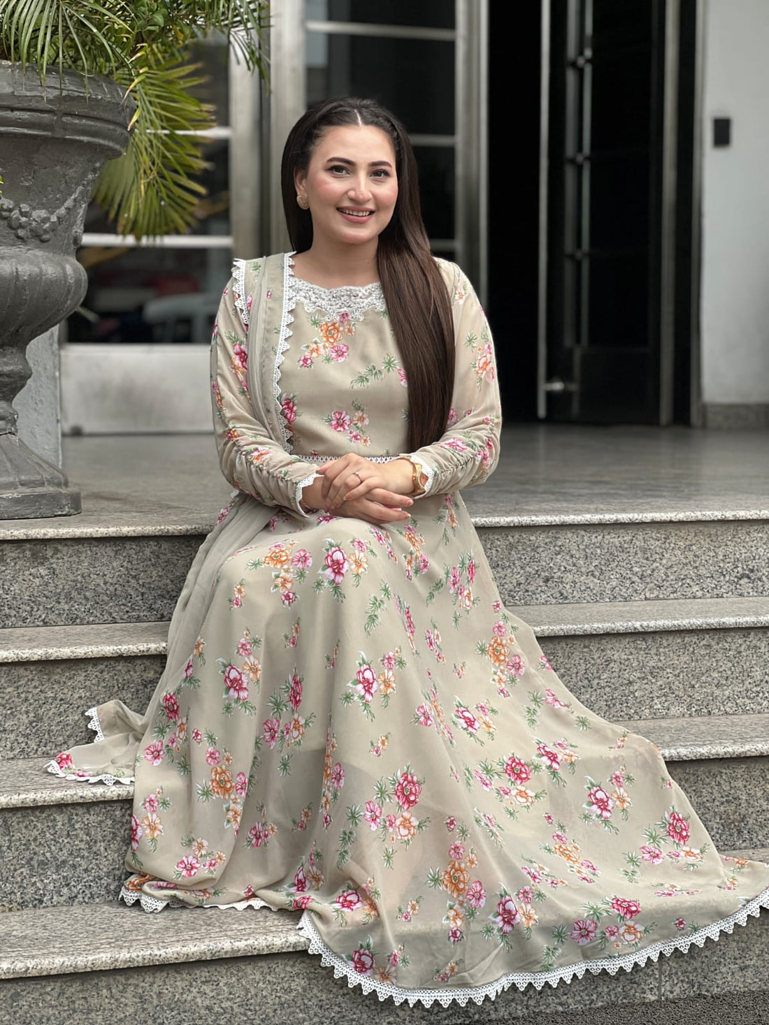 Korean Chiffon Frock Tila Emb Gala (Summer Rose 3pc)