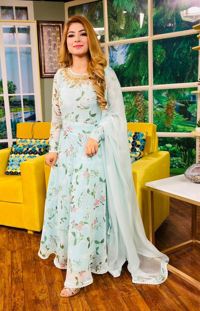 Chiffon Frock with handwork neckline (3pc)