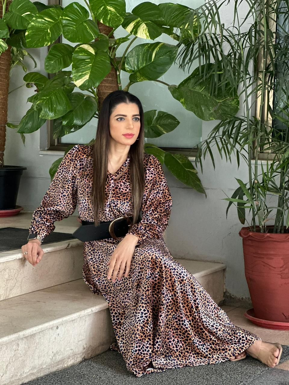 Velvet cheeta Print Frock